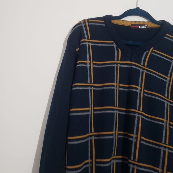 Vintage Captor Mens Navy Sweater Size XXL Window Pane Plaid Preppy Office Casual - Picture 3 of 8